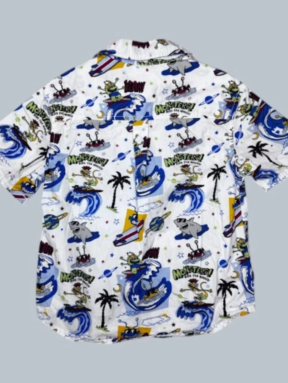 Boys Surf Shark Alien Space Button Front Shirt Size 6